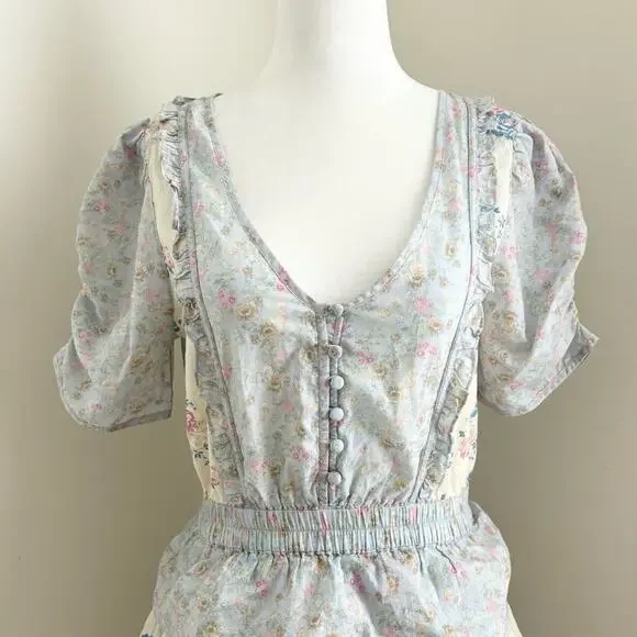 SALE! loveshackfancy - roth dress mini ruffled v-neck puff sleeves print floral - Picture 4 of 9